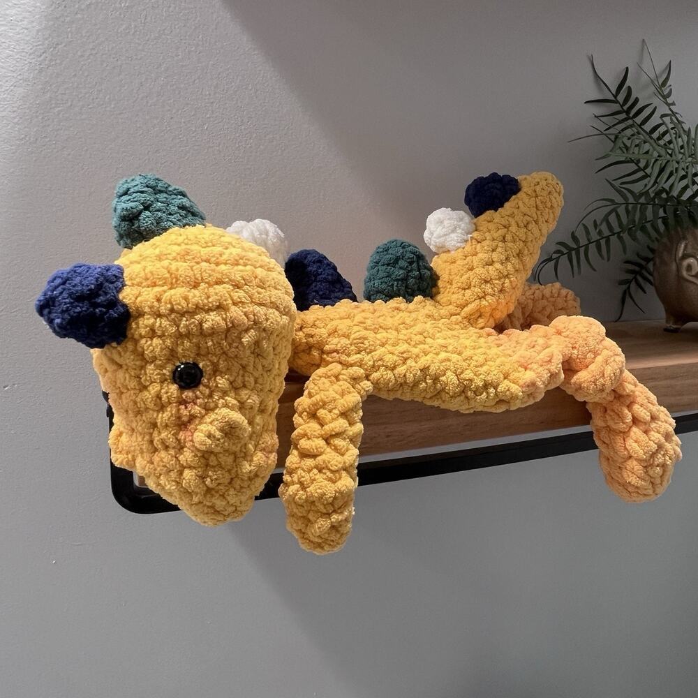 Handmade Crochet Dinosaur Snuggler Stuffed Animal Plush Colorful Gold Blue Green